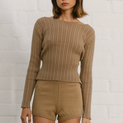 Shop Alohas Honest Backless Knit Top Camel In Brown