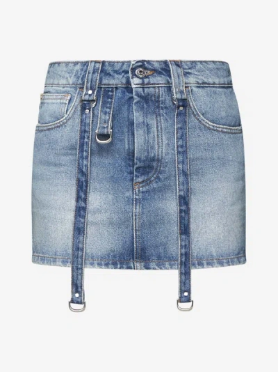 Off-white Off White Denim Mini Skirt With Straps In Blue