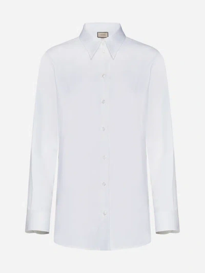 Shop Gucci Emblem-logo Cotton Shirt In White