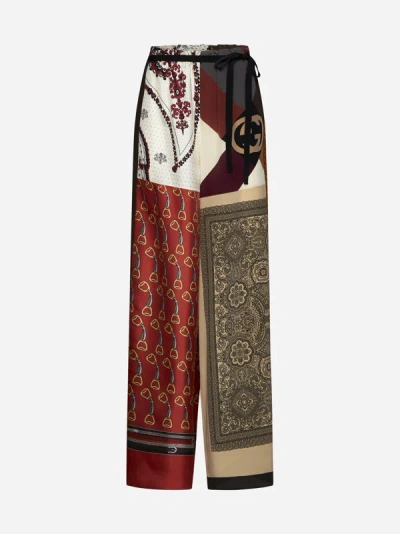 Shop Gucci Patchwork Print Silk Trousers In Multicolor