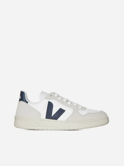 Shop Veja V-10 Mesh And Suede Sneakers In White,nautico