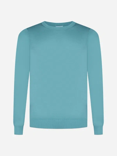 Shop Malo Cotton Sweater In Turquoise
