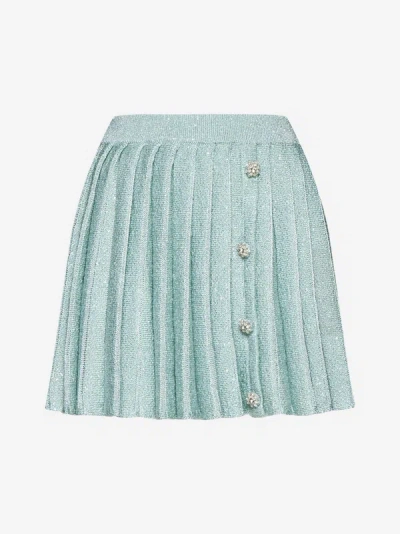 Shop Self-portrait Sequin Pleated Knit Miniskirt In Mint