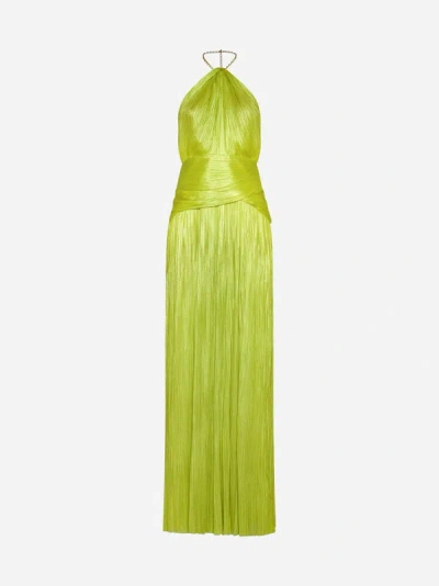 Shop Maria Lucia Hohan Estera Silk Long Halter Dress In Lime