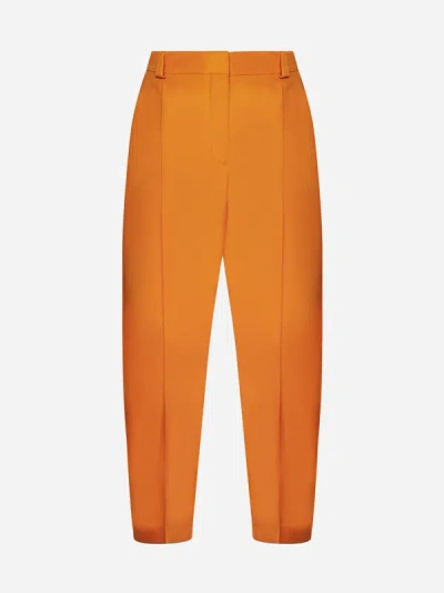 Shop Stella Mccartney Viscose Cropped Trousers In Bright Orange
