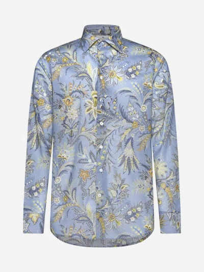 Shop Etro Floral Print Cotton Shirt In Light Blue,multicolor