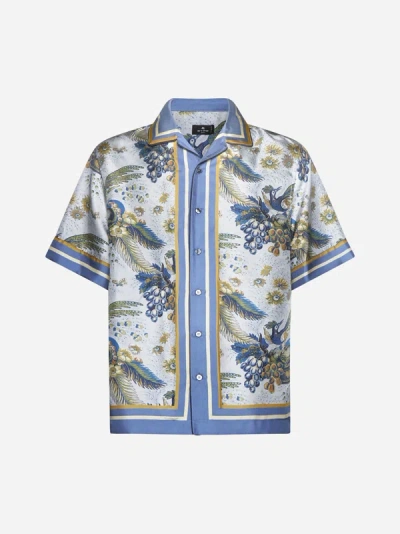 Shop Etro Print Silk Shirt In Light Blue,multicolor