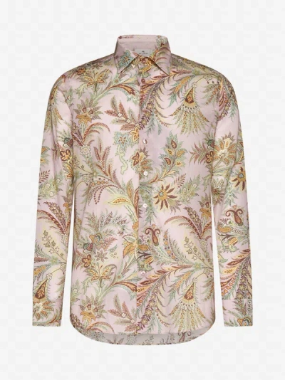 Shop Etro Floral Print Cotton Shirt In Pink,multicolor