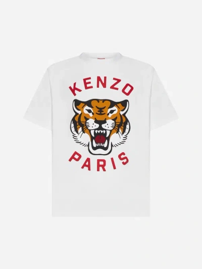 Shop Kenzo Lucky Tiger Cotton T-shirt In Off White