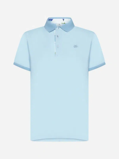 Shop Etro Logo Cotton Polo Shirt In Light Blue