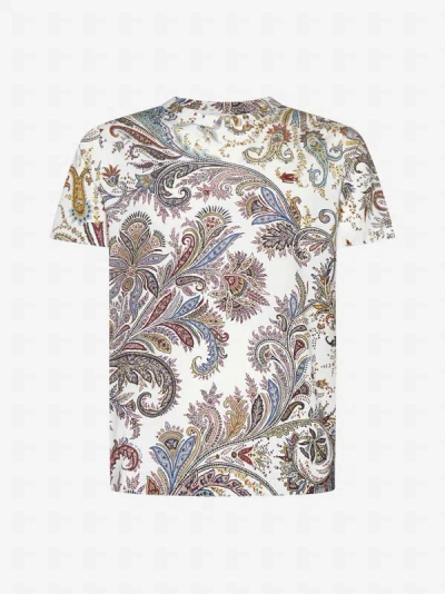 Shop Etro Paisley Print Cotton T-shirt In White,multicolor