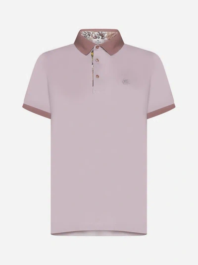 Shop Etro Logo Cotton Polo Shirt In Wisteria Pink