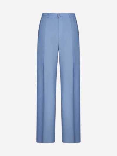 Shop Lanvin Paris Belted Wool Trousers In Light Blue