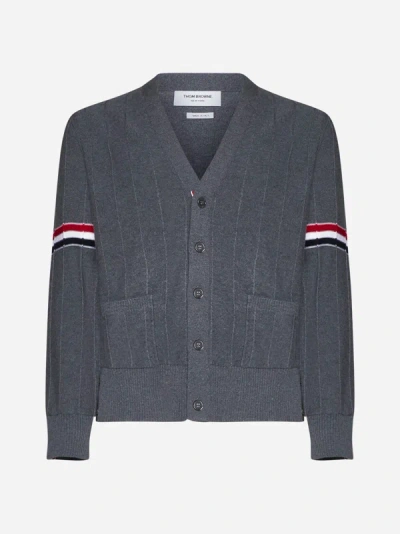 Shop Thom Browne Rib Stitch Wool Cardigan In Med Grey