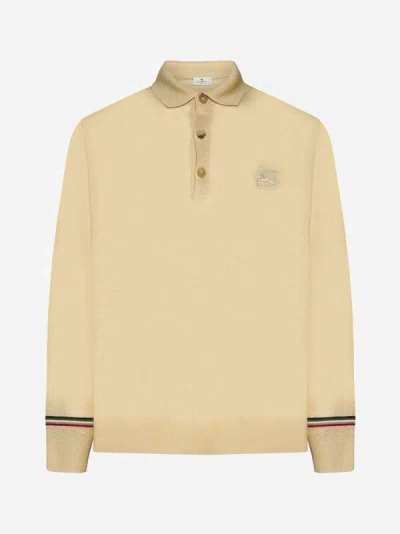 Shop Etro Linen And Cotton Polo Shirt In Sand