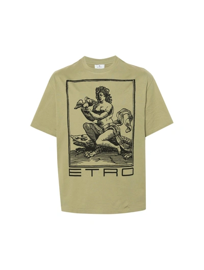 Shop Etro Graphic-print Cotton T-shirt In Green