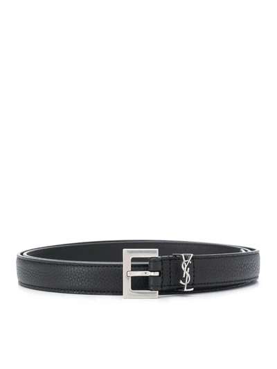 Shop Saint Laurent Monogram Appliqué Adjustable Belt In Black