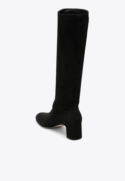 Shop Prada 55 Knee-high Suede Boots In Black