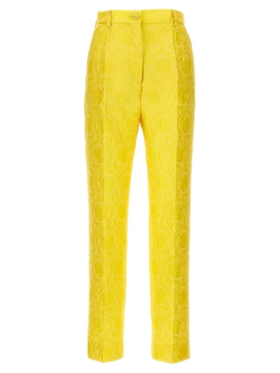 Shop Dolce & Gabbana Jaquard Tailored Trousers Pants In Yellow