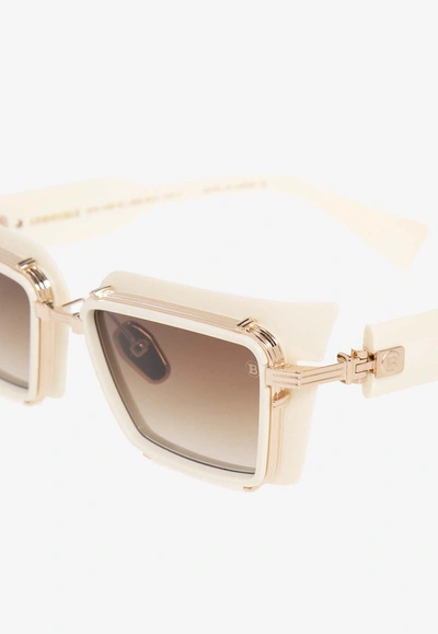 Shop Balmain Admirable Rectangular-framed Sunglasses In Brown