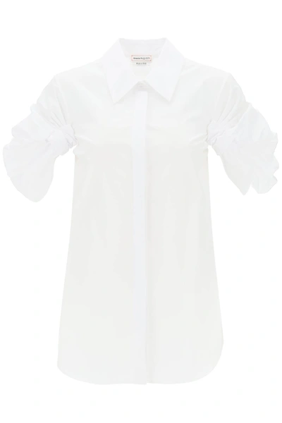 Shop Alexander Mcqueen Shirt With Knotted Short Sleeves Women In White