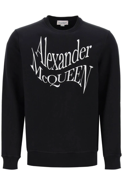 Shop Alexander Mcqueen Warped Logo Sweatshirt Men In Black