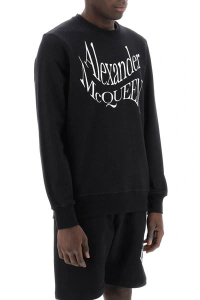 Shop Alexander Mcqueen Warped Logo Sweatshirt Men In Black