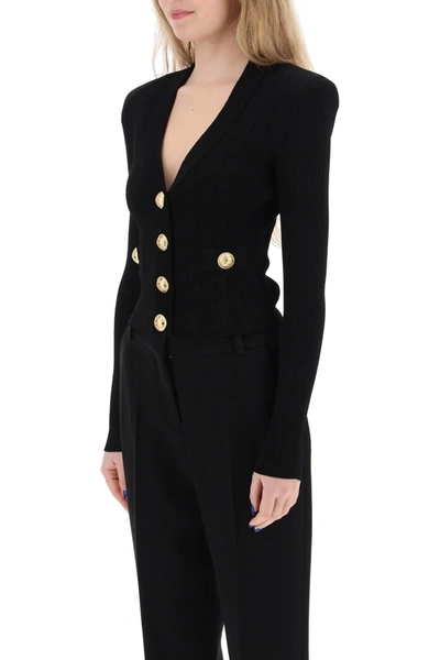 Shop Balmain Cardigan With Padded Shoulders And Embossed Buttons Women In Black