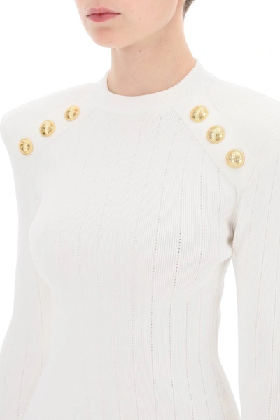 Shop Balmain Crew-neck Sweater With Buttons Women In White