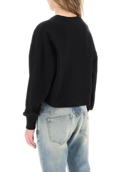 Shop Balmain Cropped Sweatshirt With Flocked Logo Women In Black