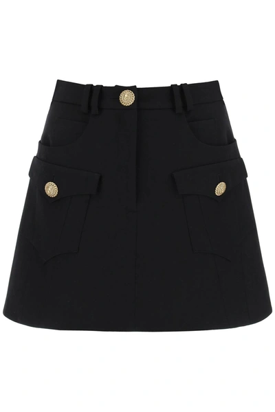 Shop Balmain Trapeze Mini Skirt With Embossed Buttons Women In Black