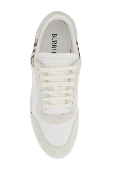 Shop Burberry Check Leather Sneakers Men In Multicolor