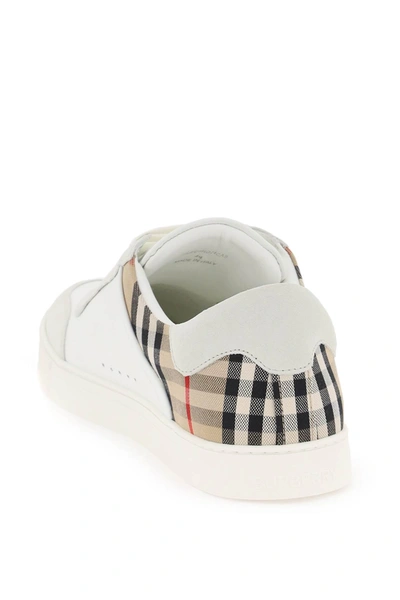 Shop Burberry Check Leather Sneakers Men In Multicolor