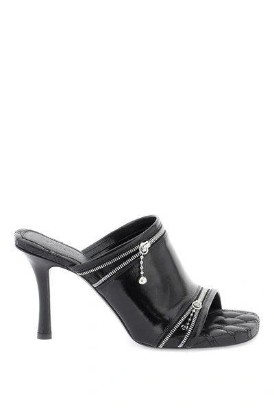 Shop Burberry Glossy Leather Peep Mules Women In Black