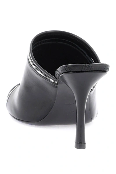 Shop Burberry Glossy Leather Peep Mules Women In Black