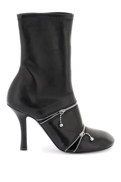 Shop Burberry Leather Peep Ankle Boots Women In Black