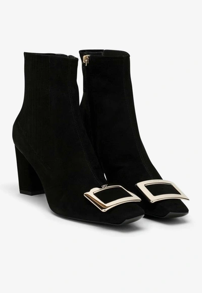 Shop Roger Vivier Belle Vivier 75 Ankle Boots In Suede In Black