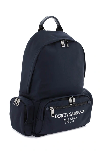 Shop Dolce & Gabbana Nylon Backpack With Logo Men In Blue