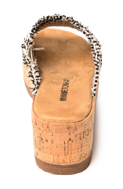 Minnetonka Posey Platform Wedge Slide Sandal In Black-natural Stripe