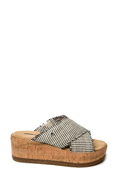 Minnetonka Posey Platform Wedge Slide Sandal In Black-natural Stripe
