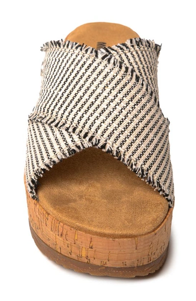 Minnetonka Posey Platform Wedge Slide Sandal In Black-natural Stripe