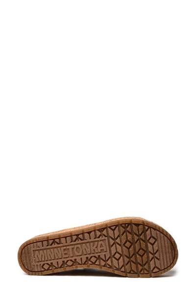 Minnetonka Posey Platform Wedge Slide Sandal In Black Distressed Denim