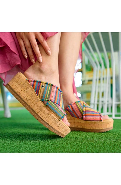 Minnetonka Posey Platform Wedge Slide Sandal In Pink Sunset