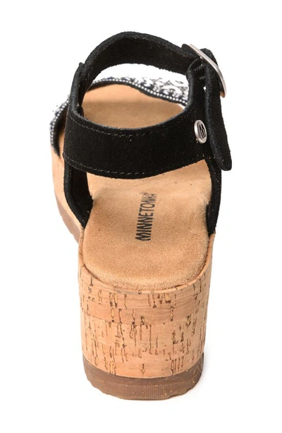 Minnetonka Patrice Ankle Strap Platform Wedge Sandal In Black-white Multi