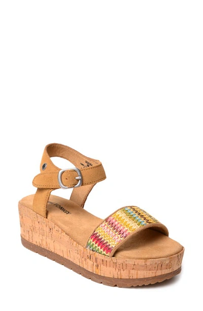 Shop Minnetonka Patrice Ankle Strap Platform Wedge Sandal In Tan Multi