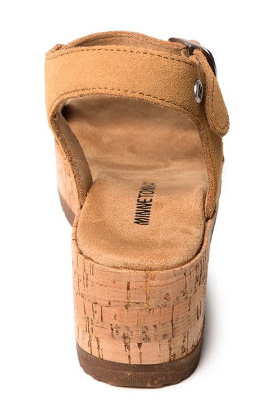 Minnetonka Patrice Ankle Strap Platform Wedge Sandal In Tan Multi