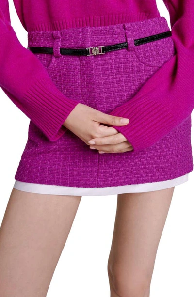 Shop Maje Jienna Belted Tweed Miniskirt In Fuchsia Pink
