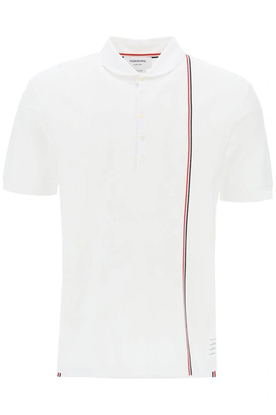 Shop Thom Browne Polo Shirt With Tricolor Intarsia Men In White