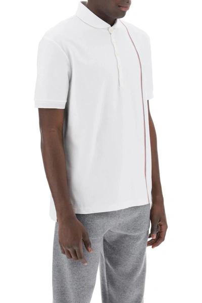 Shop Thom Browne Polo Shirt With Tricolor Intarsia Men In White