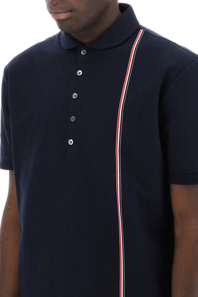 Shop Thom Browne Polo Shirt With Tricolor Intarsia Men In Blue